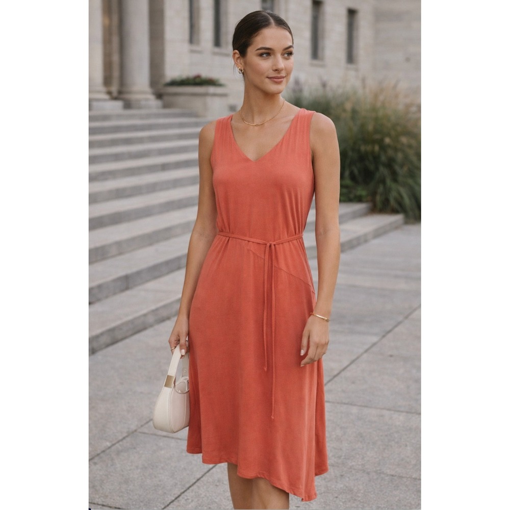Simply Vera Dress XS Coral‎ Sleeveless Knit Tank Asymmetrical Minimal Clean Girl